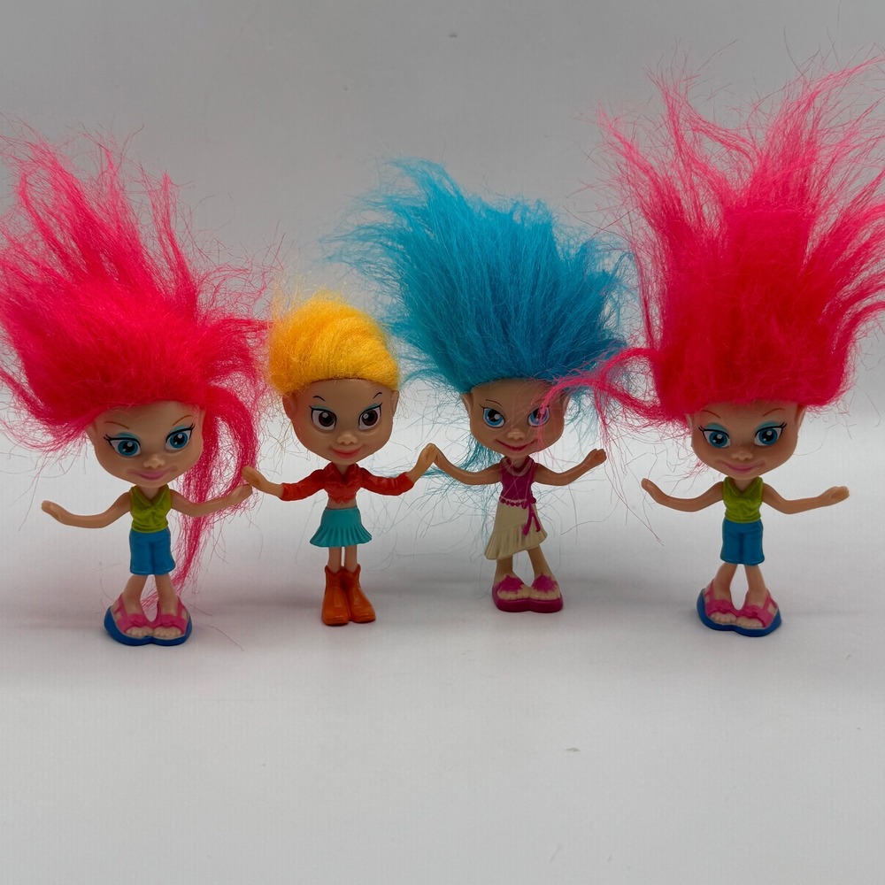 McDonalds 2006 Trollz Toy Figures Lot 4 3in Multi Neon Hair Happy Meal